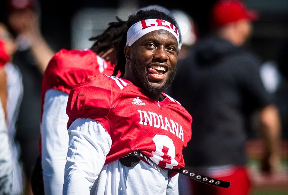 Indiana's Noah Pierre (0) during Indiana football's Spring Football Saturday event at Memorial Stadium on Saturday, April 15, 2203.