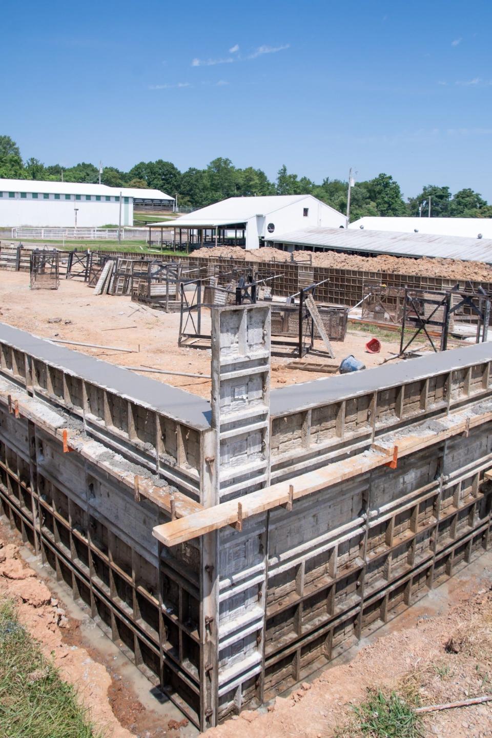 Freshly poured concrete begins to set at the new multi-purpose building at the Guernsey County Fairgrounds.