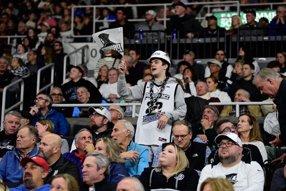 Providence Friars fans cheer on the team during the Nov. 14 game against the Wisconsin Badgers at Amica Mutual Pavilion.