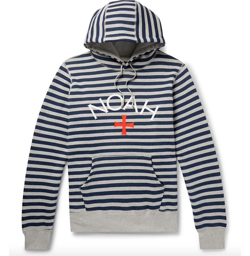 Logo-Print Striped Fleece-Back Cotton-Jersey Hoodie