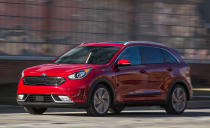 <p><strong>Kia Niro</strong><br><strong>Price as tested: </strong>$26,805<br><strong>Highlights: </strong>Good fuel economy combined with cargo versatility. Advanced safety features available on higher-end models.<br><strong>Lowlights: </strong>Handling lacks agility, ride is a bit choppy.<br>(Car and Driver) </p>