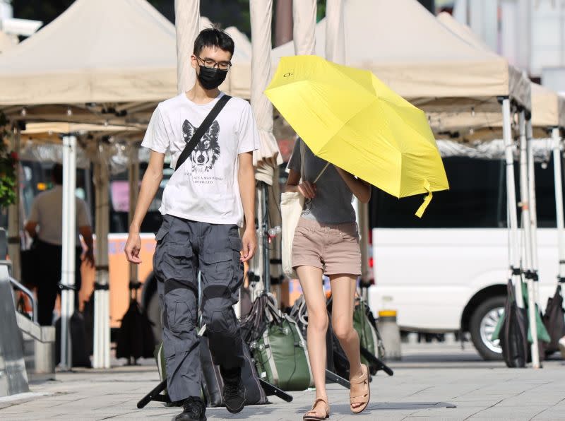 ▲天氣配圖、氣象配圖、高溫、夏天、太陽、晴天、馬路、街景。（圖／記者陳明中攝）