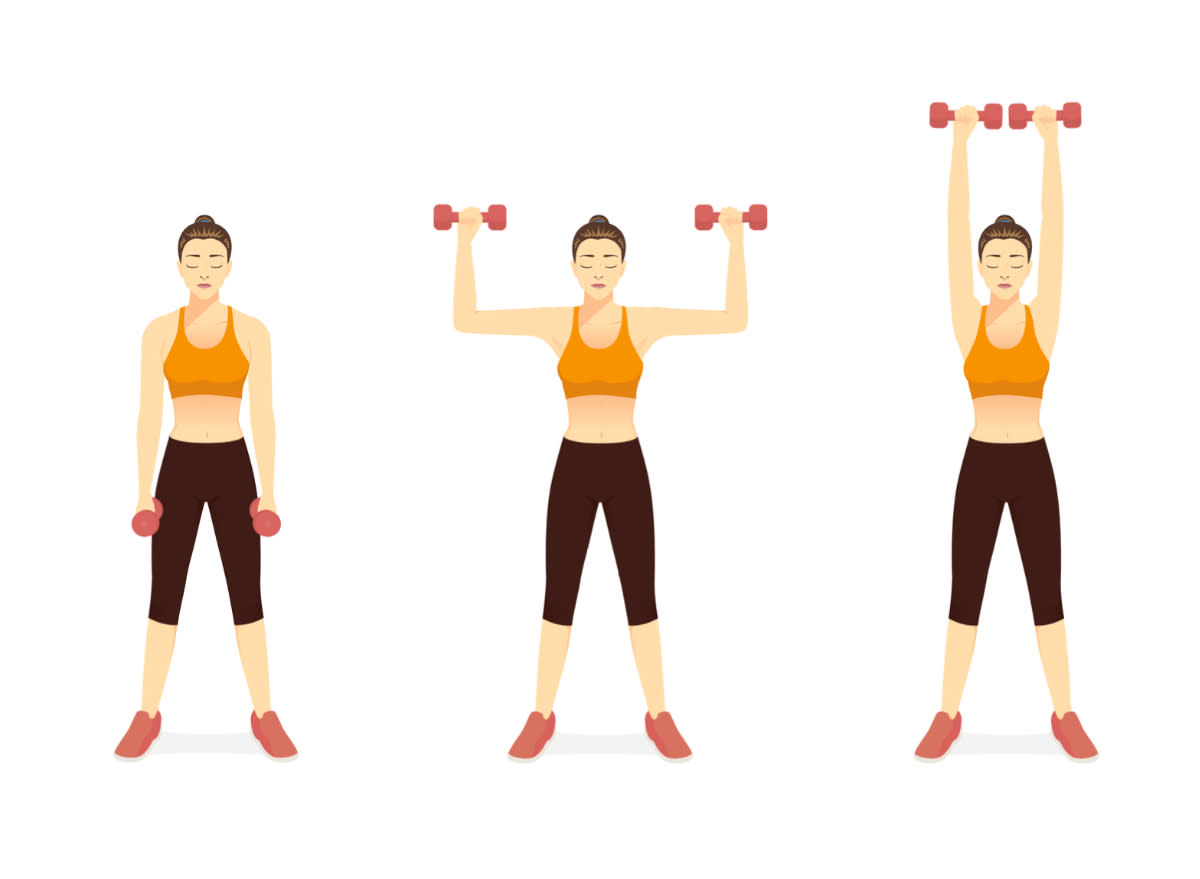 illustration of woman doing dumbbell shoulder press