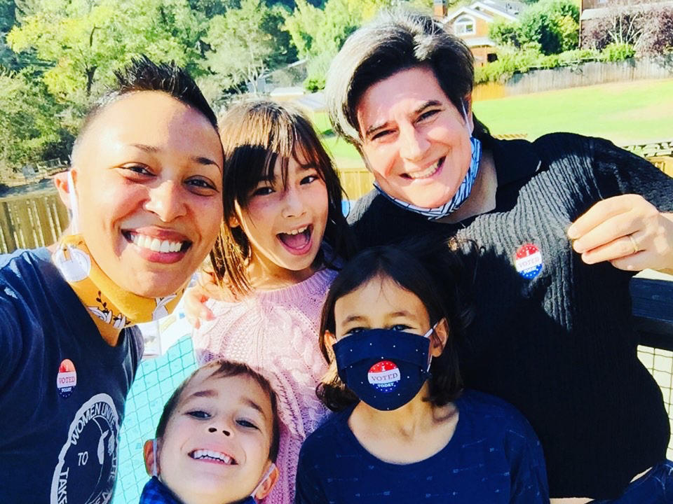 Fiona Miller and her wife snapped a photo with their children after voting in the historic election. (Courtesy Fiona Miller)