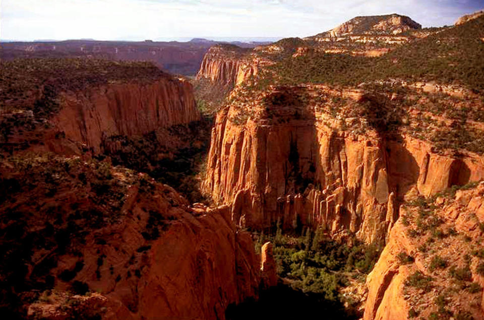 FILE- In this file photo, date unknown, the Upper Gulch section of the Escalante Canyons within Utah's Grand Staircase-Escalante National Monument features sheer sandstone walls, broken occasionally by tributary canyons. An internal watchdog has cleared Interior Secretary Ryan Zinke of wrongdoing following a complaint that he redrew the boundaries of a national monument in Utah to benefit a former state lawmaker and political ally. The Interior Department’s office of inspector general says it found no evidence that Zinke gave former state Rep. Mike Noel preferential treatment in shrinking the boundaries of Utah’s Grand Staircase-Escalante National Monument. (AP Photo/Douglas C. Pizac, File)