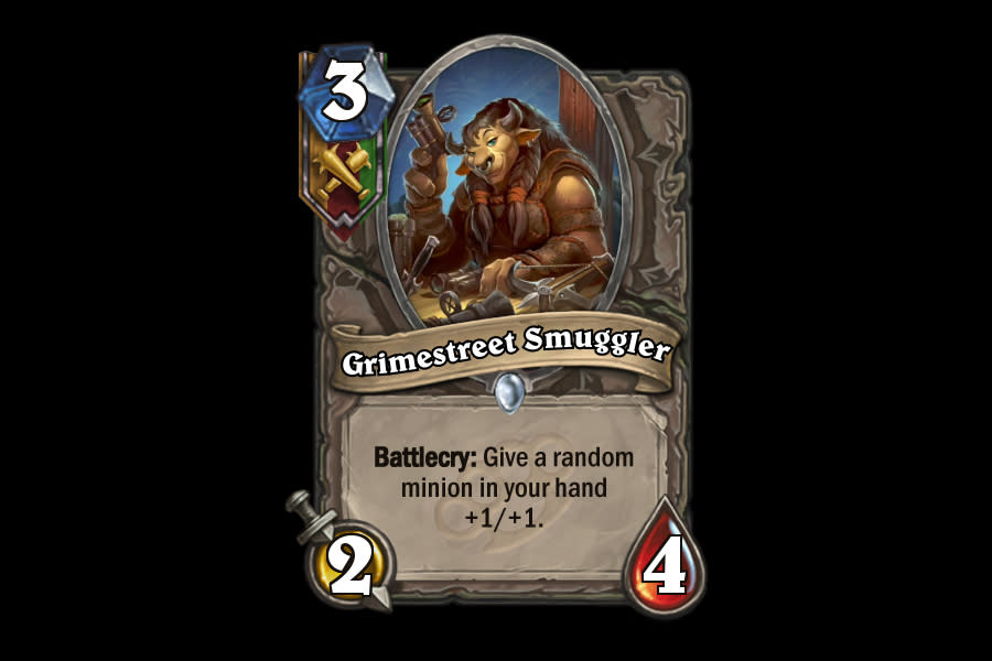 <p>3 mana for a 2/4 isn't super great, and Grimestreet Smuggler's ability isn't powerful or even reliable enough to make up for its mediocre stats. Yet another example of a solid Arena card, but not something that you'd play over other 3-drops in Constructed. </p>