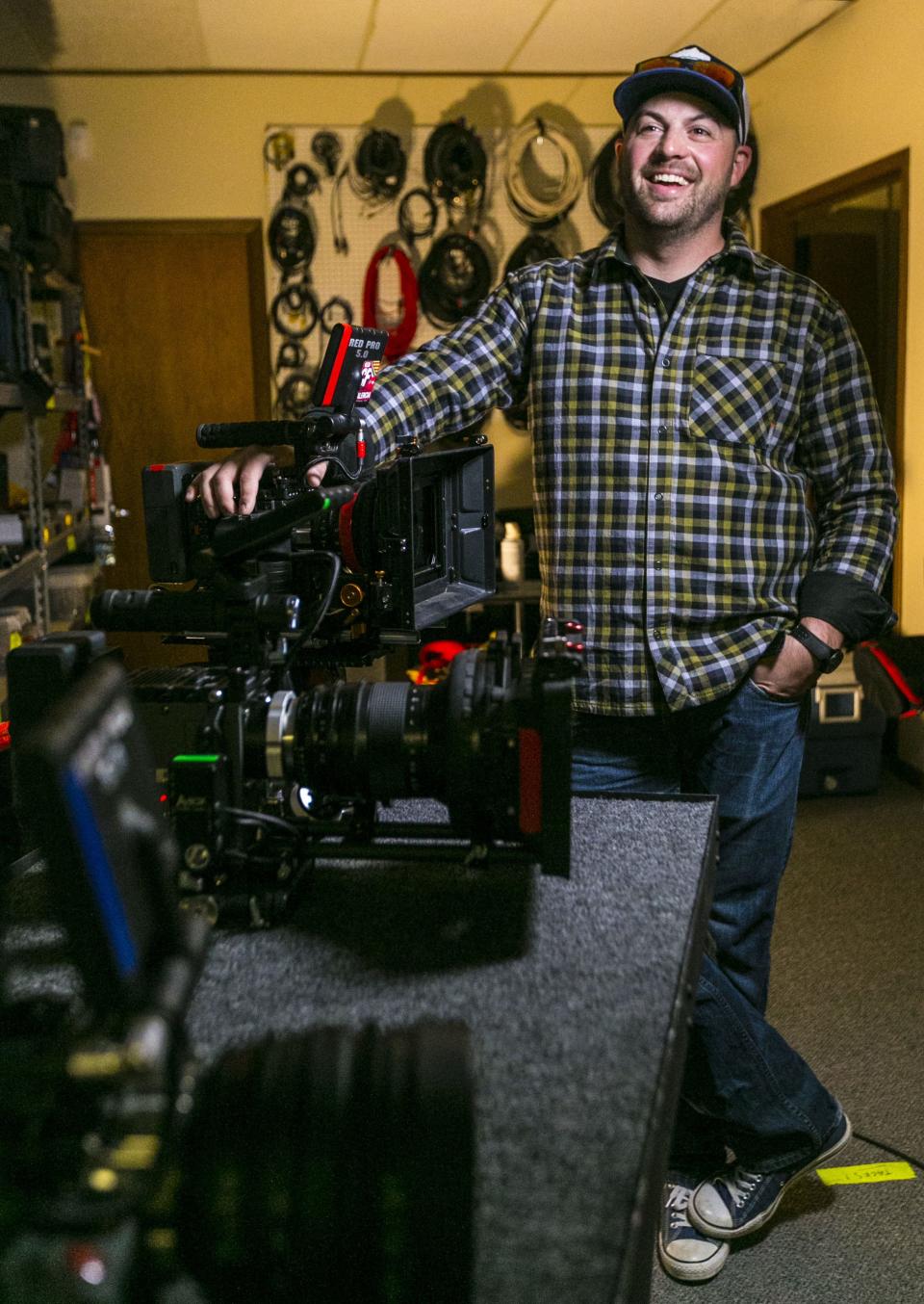 Ian Planchon, owner of 515 Productions, pictured in his Clive studio, served as a primary cinematographer for “Any Sunday, The Next Chapter,” a documentary on the culture of motorcycle riding.