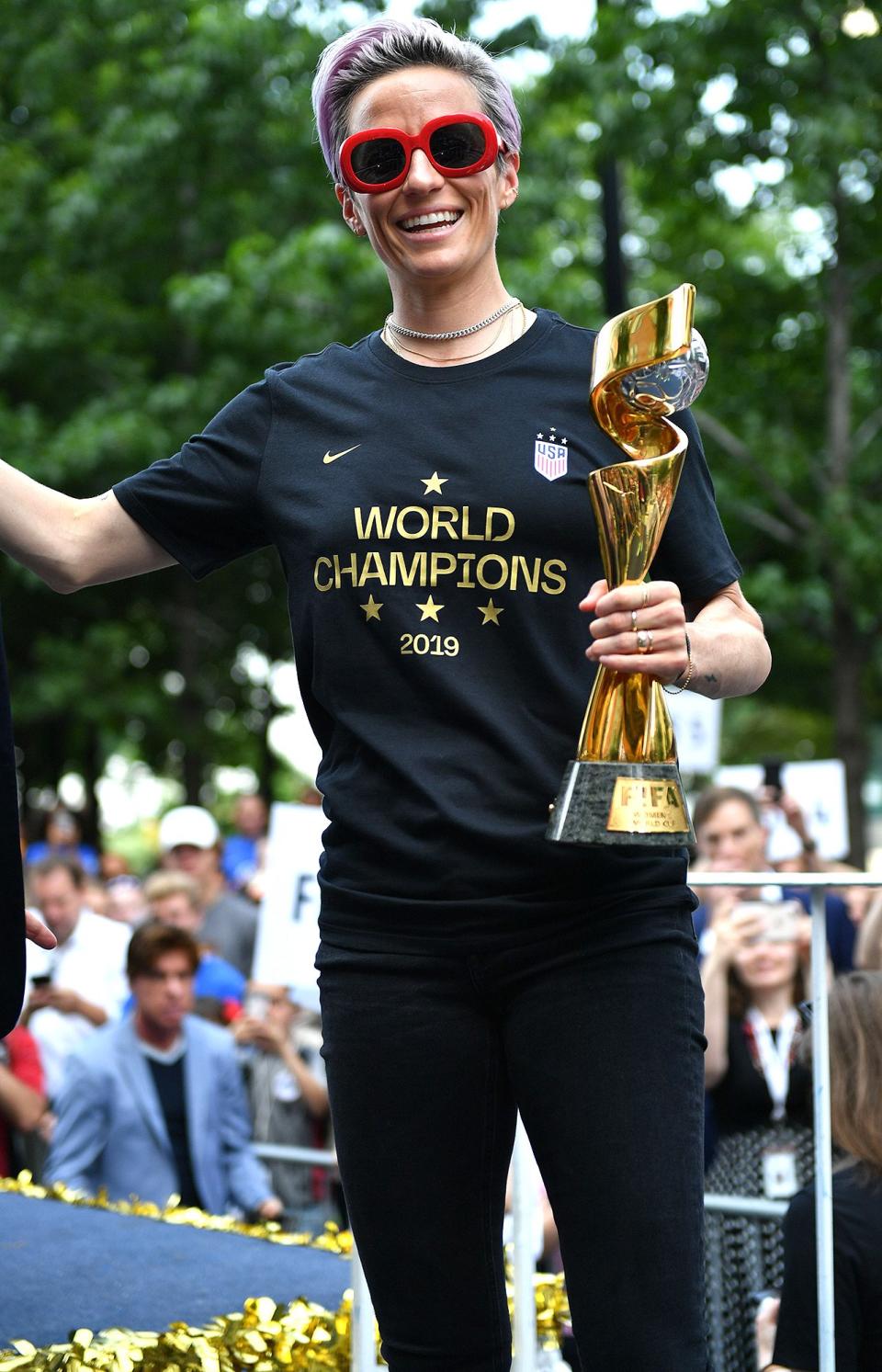 Megan Rapinoe posed with her trophy.