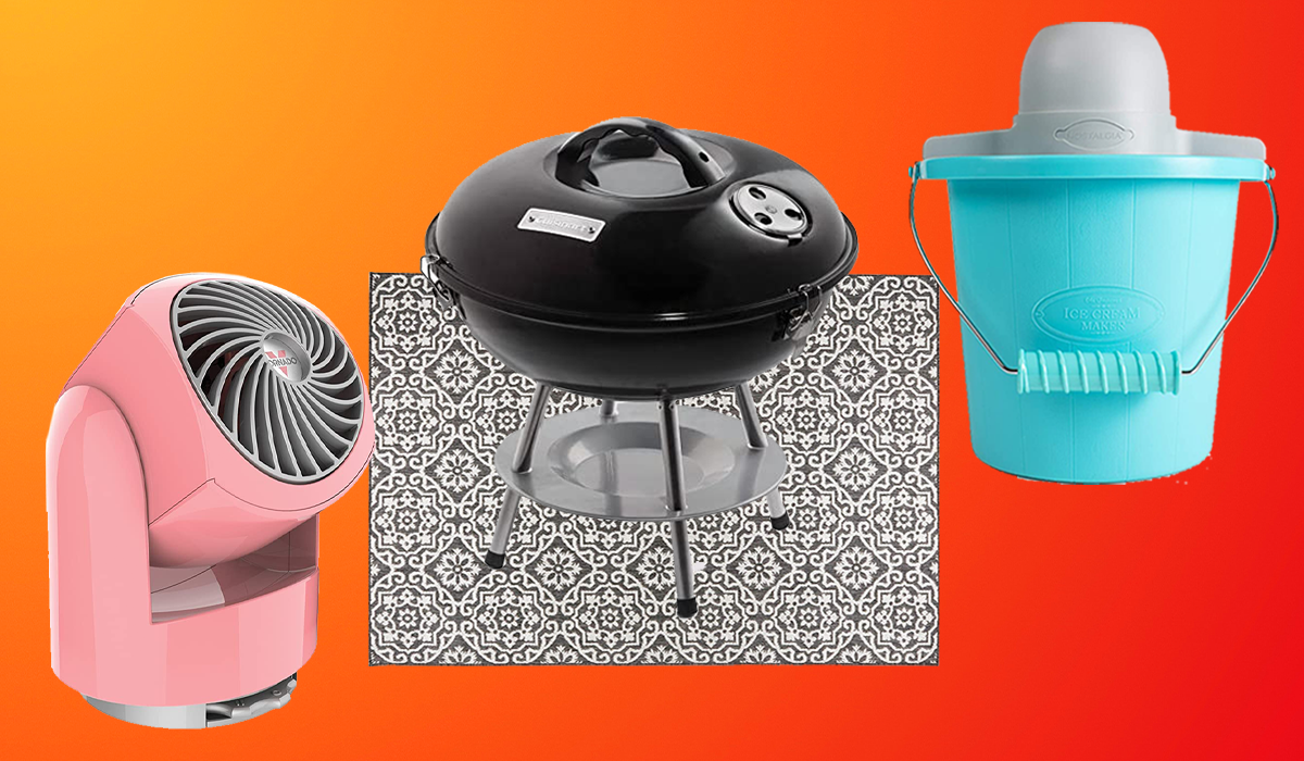 Vornado fan, Nicole Miller indoor outdoor rug, Cuisinart grill, Nostalgia ice cream maker