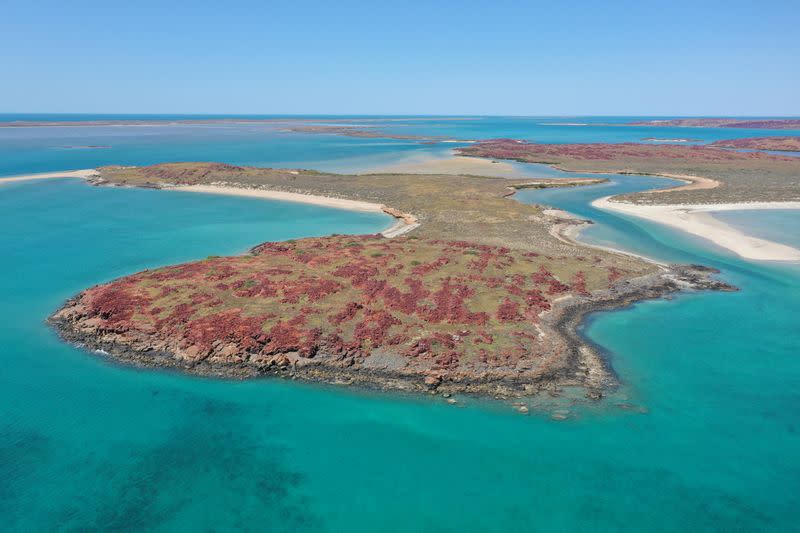 An aerial photo of Dampier Archipelago in Western Australia during a survey from Deep History of Sea Country