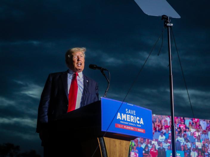 Former U.S. President Donald Trump speaks during a rally on July 3, 2021 in Sarasota, Florida