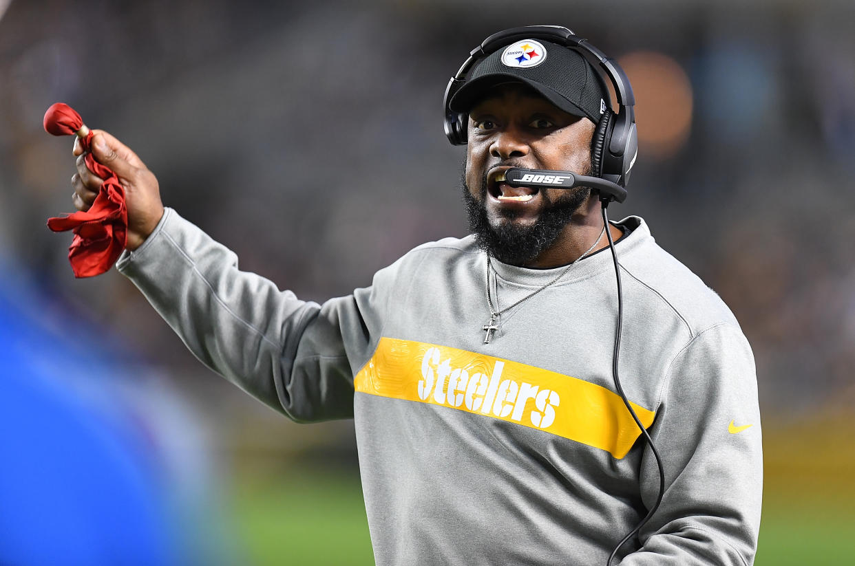 Mike Tomlin wasn't happy with a false start by the Chargers that the officials missed on Sunday night. (AP)