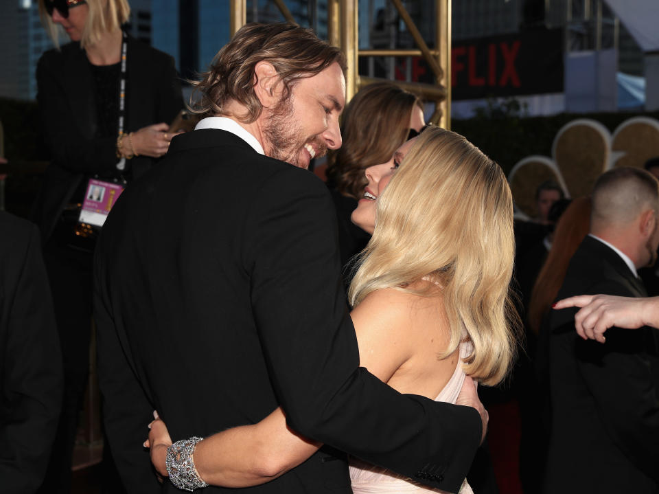 BEVERLY HILLS, CA - JANUARY 06:  76th ANNUAL GOLDEN GLOBE AWARDS -- Pictured: (l-r) Dax Shepard and Kristen Bell arrive to the 76th Annual Golden Globe Awards held at the Beverly Hilton Hotel on January 6, 2019. --  (Photo by Christopher Polk/NBCU Photo Bank/NBCUniversal via Getty Images)