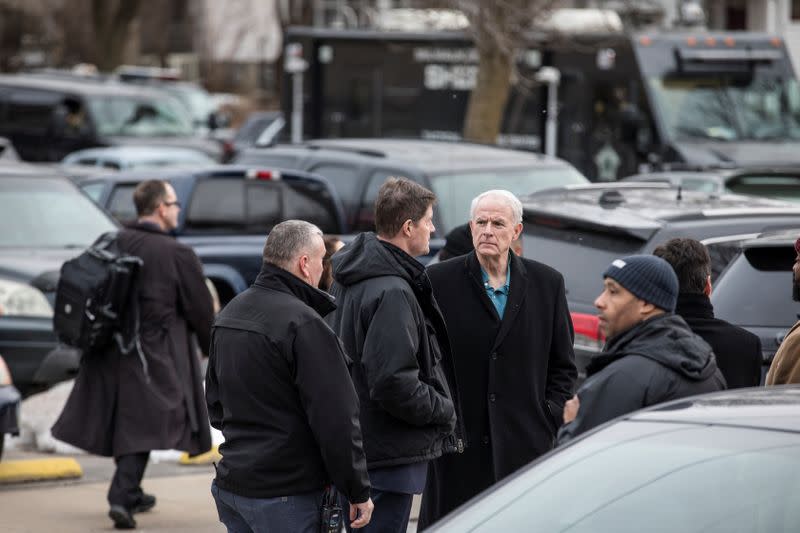 Milwaukee Mayor Tom Barrett arrives near the scene of the shooting at the Molson Coors headquarters in Milwaukee, Wisconsin