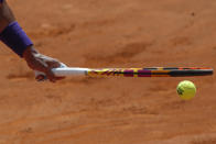 Spain's Rafael Nadal prepares to serve the ball to Canada's Denis Shapovalov during their 3rd round match at the Italian Open tennis tournament, in Rome, Thursday, May 13, 2021. (AP Photo/Alessandra Tarantino)