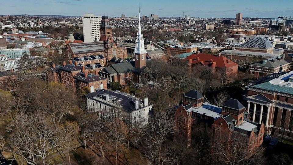 PHOTO: The Harvard University campus is seen from above, Dec. 12, 2023, in Cambridge, Mass. (Brian Snyder/Reuters, FILE)