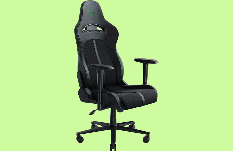 Black chair on green background