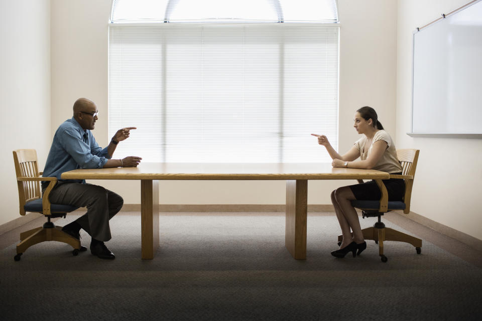 Finger-pointing and blaming is a surefire sign your workplace environment isn't the healthiest. (Source: Getty)