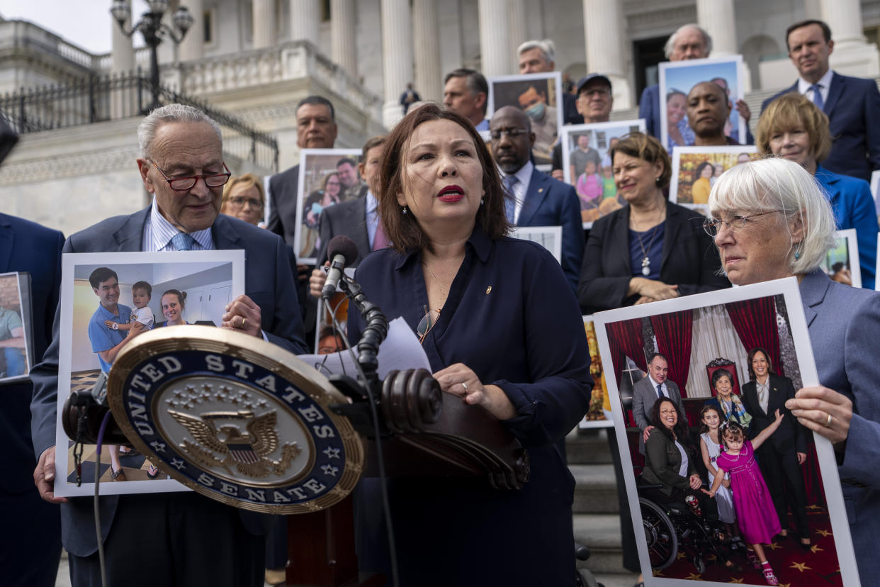 Sen. Tammy Duckworth, D-Ill. speaks on IVF protection rights in Washington, Sept. 17. (Ben Curtis/AP)