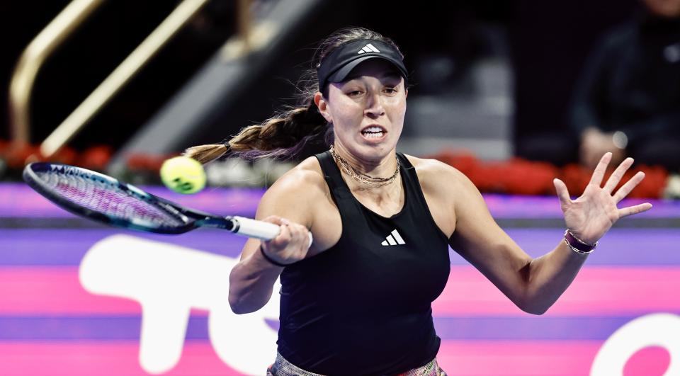 Seen here, Jessica Pegula returns a shot against Maria Sakkari in the semi-final of the Qatar Open. 