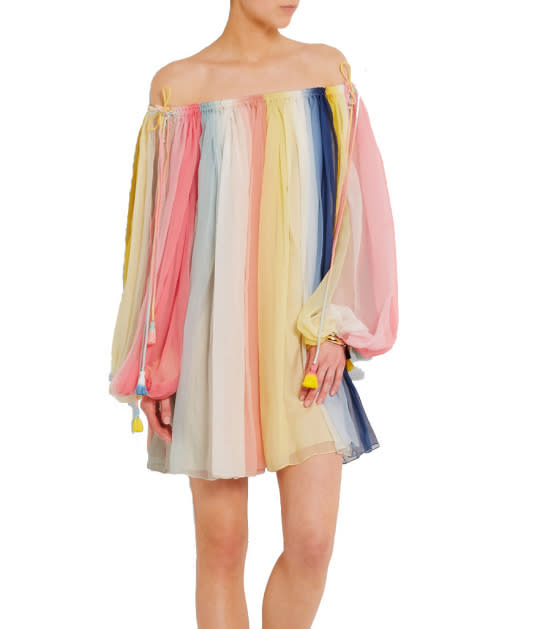 Chloé Off-the-Shoulder Striped Silk-Crepon Mini Dress