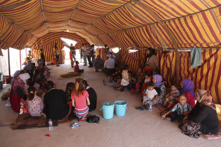 Displaced people from the minority Yazidi sect, fleeing the violence in the Iraqi town of Sinjar west of Mosul, take refuge at Dohuk province, August 7, 2014. . REUTERS/Ari Jalal