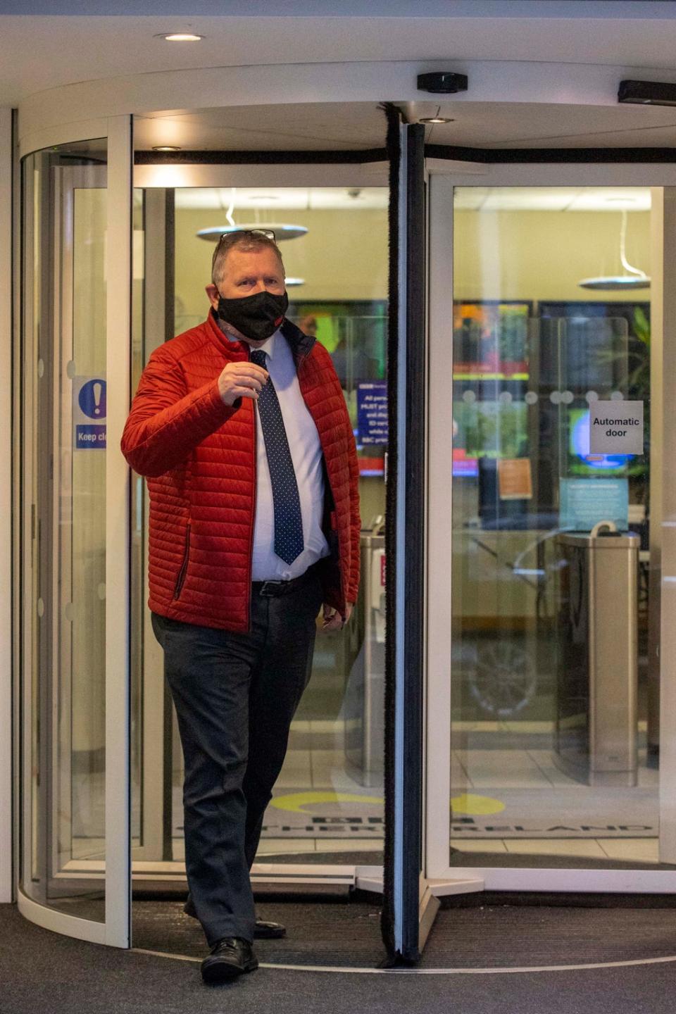 Ulster Unionist Party (UUP) leader Doug Beattie leaving BBC Broadcasting House, Belfast, after a radio interview with Stephen Nolan discussing Mr Beattie’s historian tweets. PA Photo. Picture date: Tuesday January 25 2022. See PA story ULSTER Beattie. Photo credit should read: Liam McBurney/PA Wire