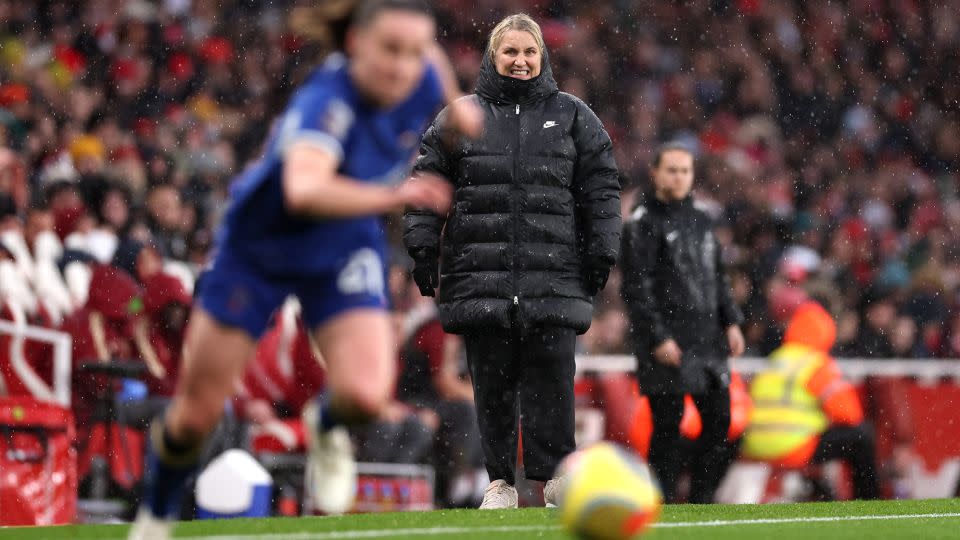 Hayes watches on during Chelsea's heavy defeat against Arsenal. - Alex Pantling/The FA/Getty Images