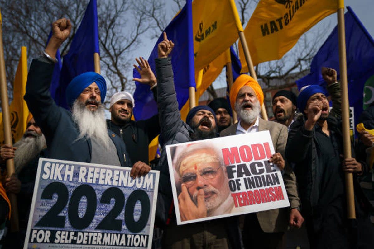 File: Members of Sikhs For Justice rally against India’s prime minister India Narendra Modi in Lafayette Square across the street from the White House in 2020 (Getty Images)