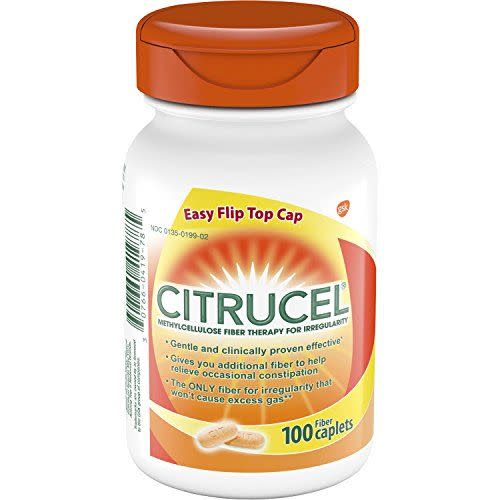 <p><strong>CITRUCEL</strong></p><p>amazon.com</p><p><strong>$11.98</strong></p><p><a href="https://www.amazon.com/dp/B004RFB0XU?tag=syn-yahoo-20&ascsubtag=%5Bartid%7C2141.g.40155395%5Bsrc%7Cyahoo-us" rel="nofollow noopener" target="_blank" data-ylk="slk:Shop Now" class="link ">Shop Now</a></p><p>These methylcellulose tablets are marketed for occasional constipation relief<strong> without the added side-effects of gas and cramping</strong>. Methylcellulose is a synthetic compound <a href="https://www.ncbi.nlm.nih.gov/pmc/articles/PMC7393478/" rel="nofollow noopener" target="_blank" data-ylk="slk:used as a thickener" class="link ">used as a thickener</a> in the culinary world, but acts as a binding soluble fiber in your gut.</p><p>“I had IBS for years and Citrucel has been the only lasting cure for my symptoms,” one reviewer writes. “This was recommended to me by my gastro doctor and I’ve never gone back. I recommend this to everyone I know,” another adds.</p>