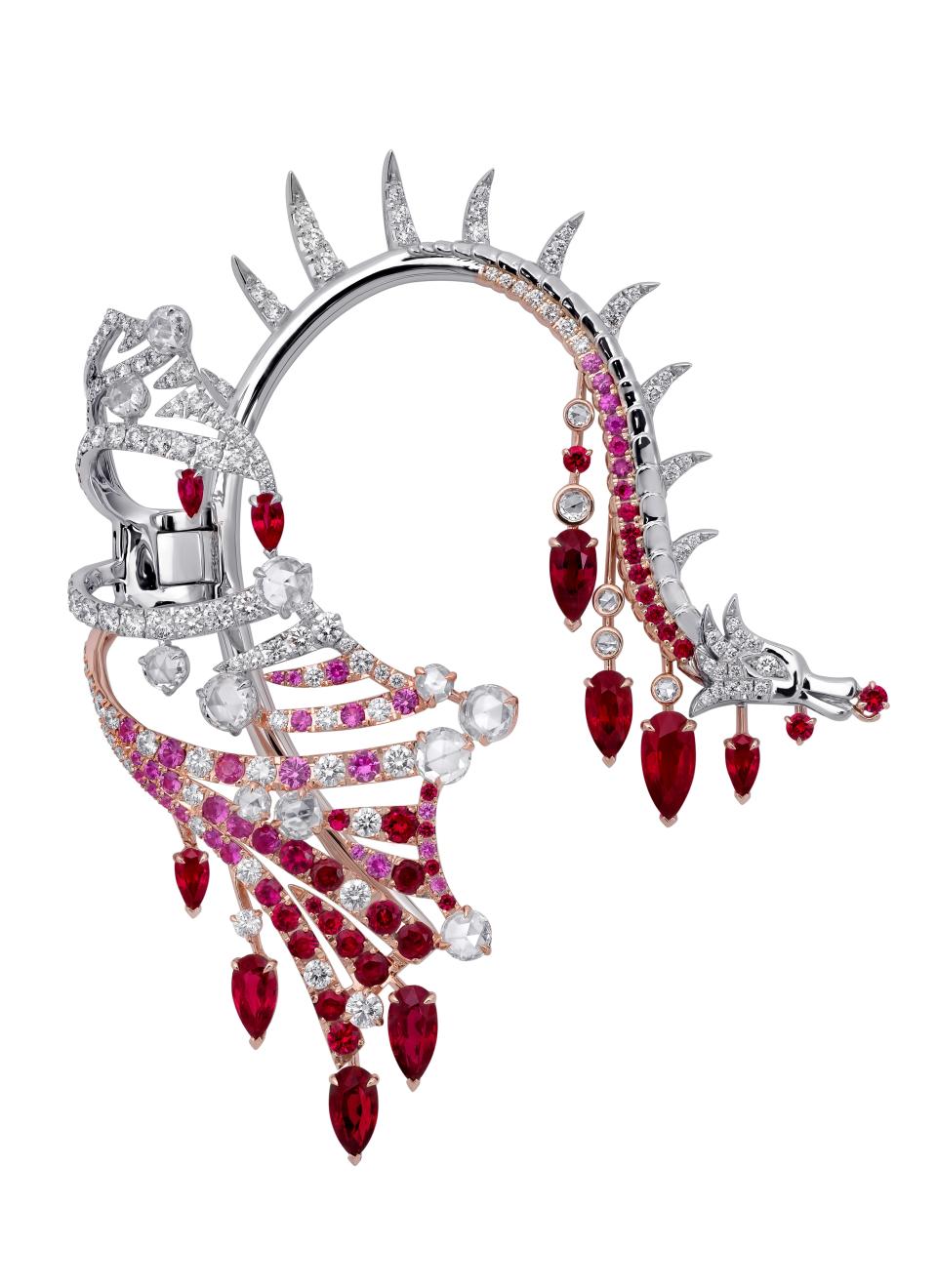 The Fabergé x "Game of Thrones" white and rose gold ruby and diamond dragon ear cuff