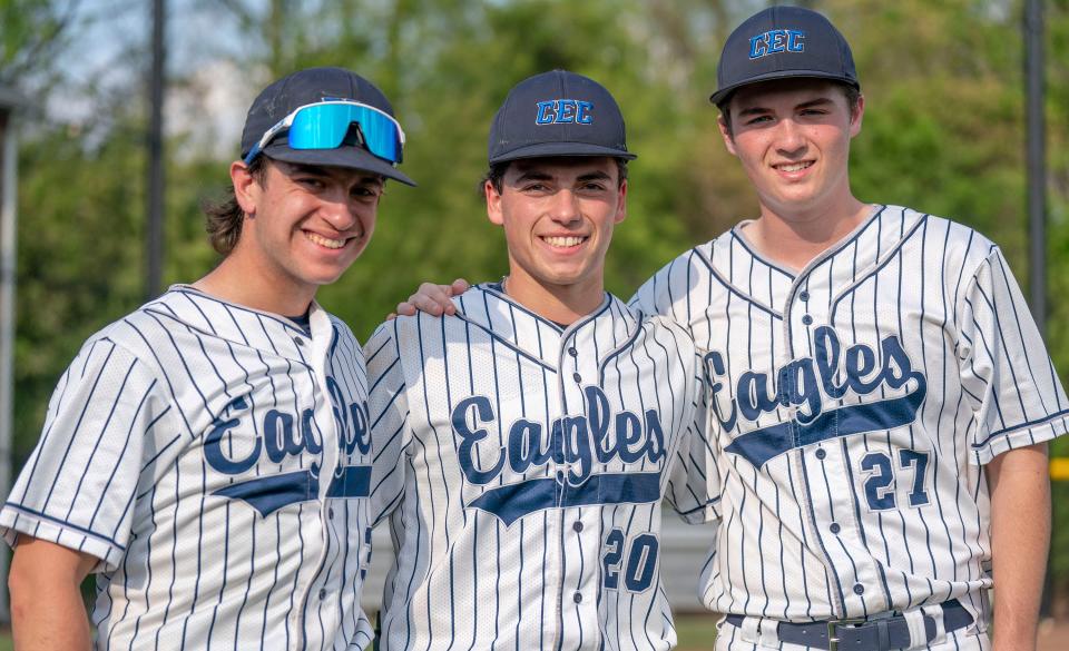 Conwell-Egan seniors, from left, Zach Linn (3), Dylan Held (20) and Scott Ray (27) have had plenty of reasons to smile this season.