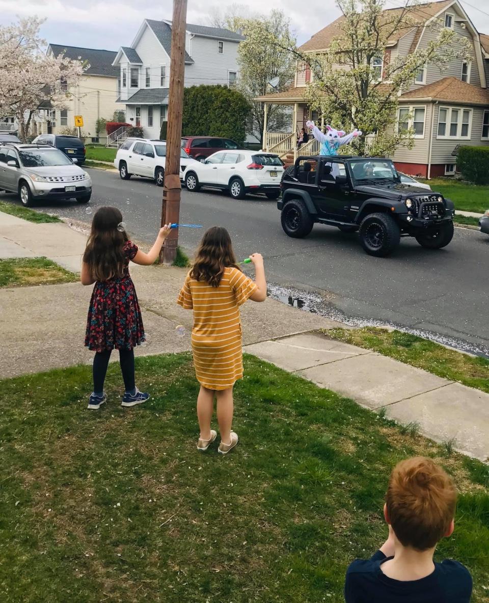 Jennifer Blair waves at residents as she rides around Haddon Township (Photo: Jennifer Blair)