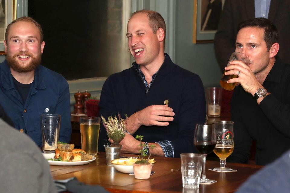 Prince William joins football fans in support of mental health charities Mind and CALM to watch the England vs. Czech Republic match at the Prince Albert pub on Friday night.