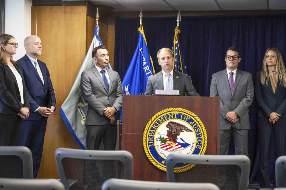 FBI Asst. Director in Charge Don Alway announces in Los Angeles on Tuesday, Aug. 29, 2023 the multinational take down operation of Qakbot malware which infected more than 700,000 computers including LAUSD and San Bernardino County Sheriff Department computer systems. (Sarah Reingewirtz/The Orange County Register via AP)