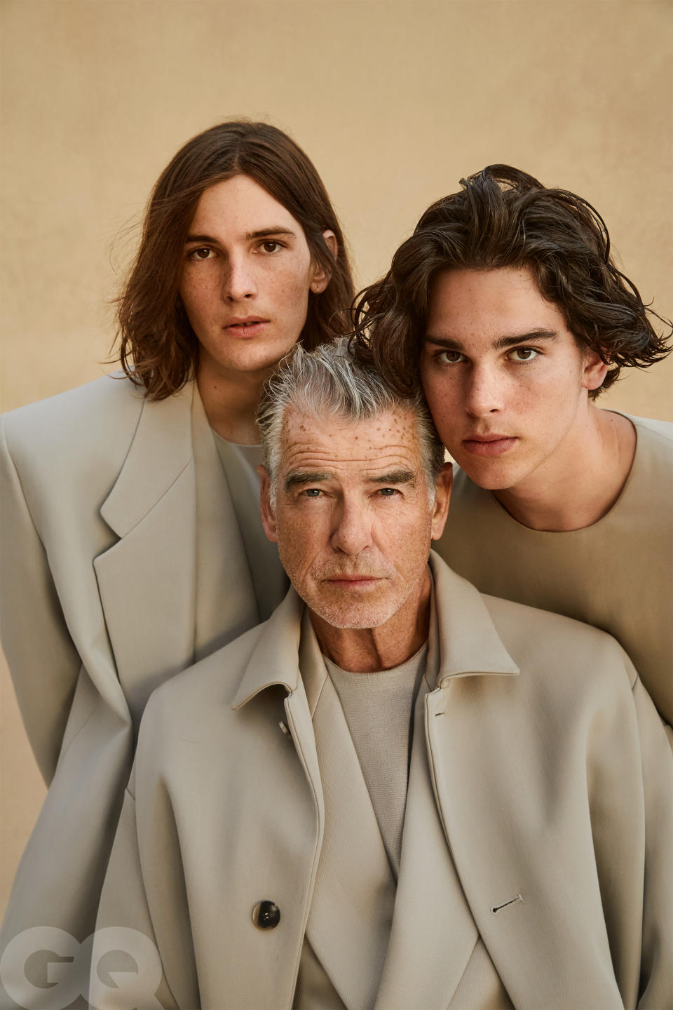 Pierce Brosnan and sons Dylan and Paris in British GQ (Danielle Levitt/PA)