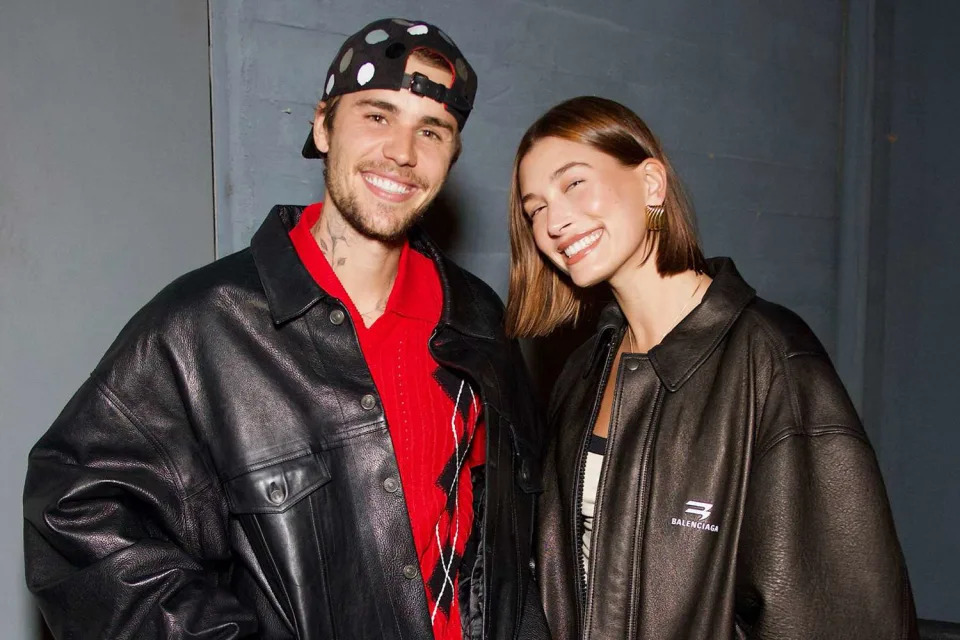 <p>Diggzy/Shutterstock </p> Justin and Hailey Bieber on October 12, 2023