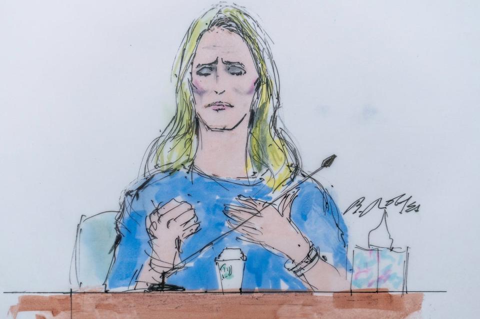 An artist's sketch of Ms Newsom's courtroom giving evidence (AP)