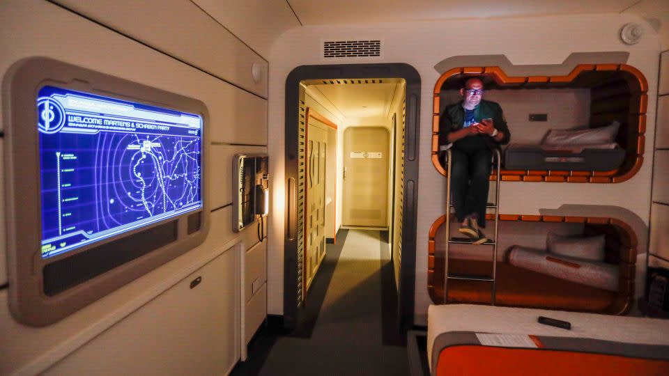 A room inside the hotel, featuring futuristic bunk beds. - Allen J. Schaben/Los Angeles Times/Getty Images