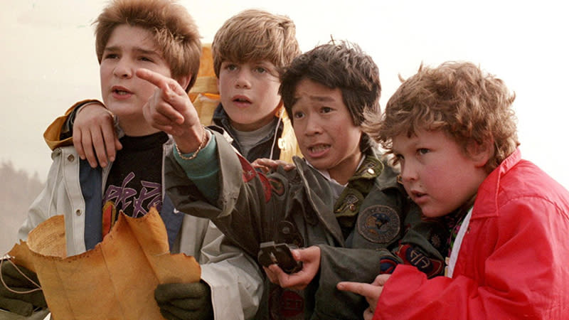 From left to right, Corey Feldman, Sean Astin, Ke Huy Quan and Jeff Cohen in a scene from the film 'Goonies', 1985. (Photo by Warner Brothers/Everett Collection) 