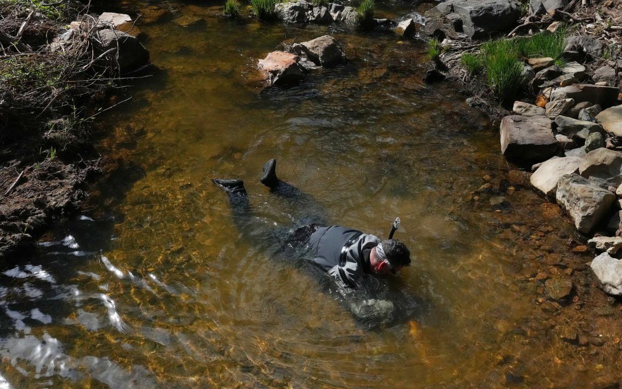Albert Fausel lays in a creek bed where he searches for gold - New York Times / Redux / eyevine