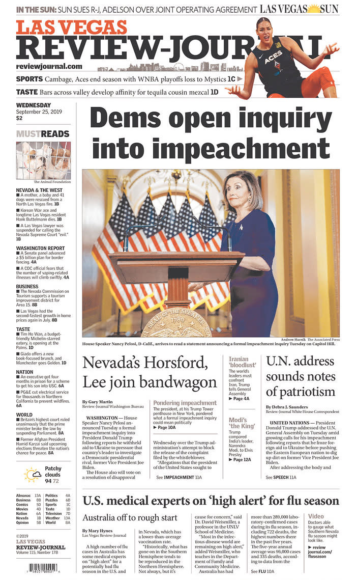 Dems open inquiry into impeachment Las Vegas Review-Journal Published in Las Vegas, Nev. USA. (newseum.org)