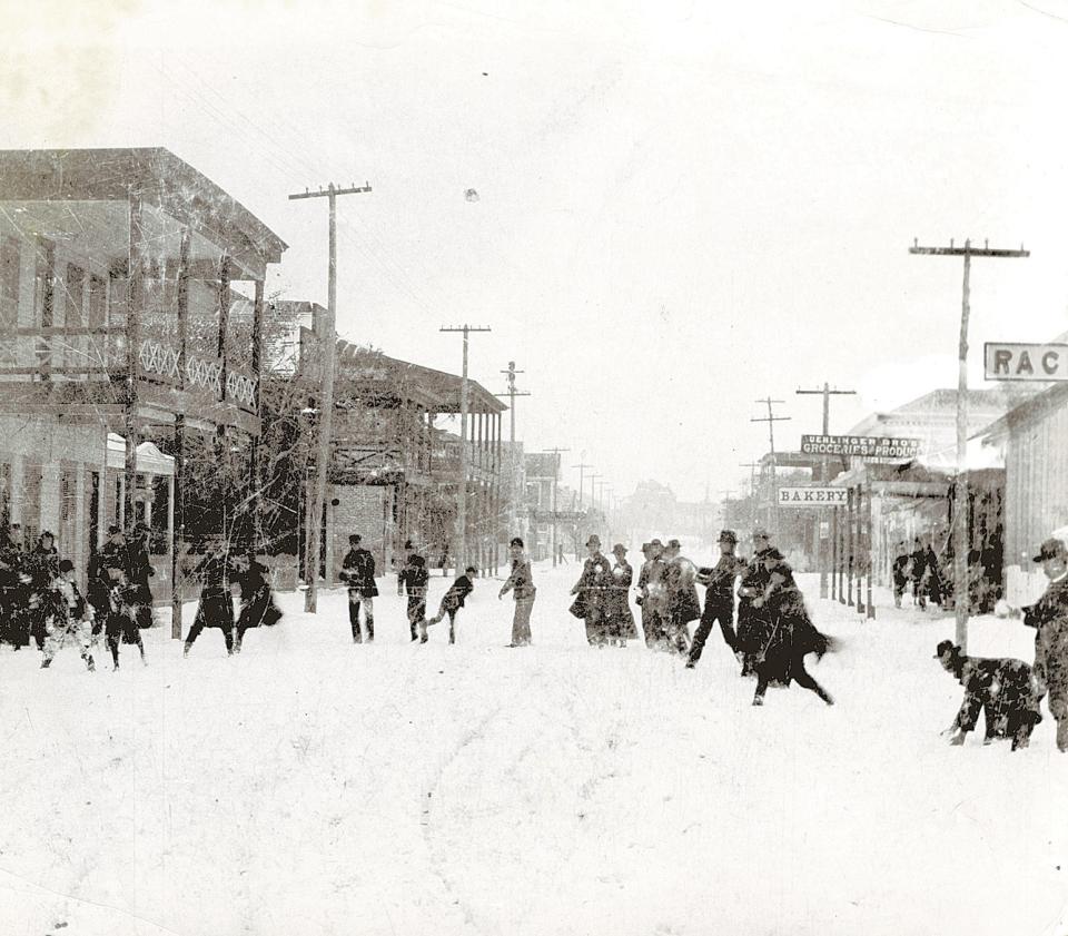 Corpus Christi received 6 inches of snow over the course of five days in late January 1897. In this photo from the time, people played in the snow in the 600 block of Mesquite Street.