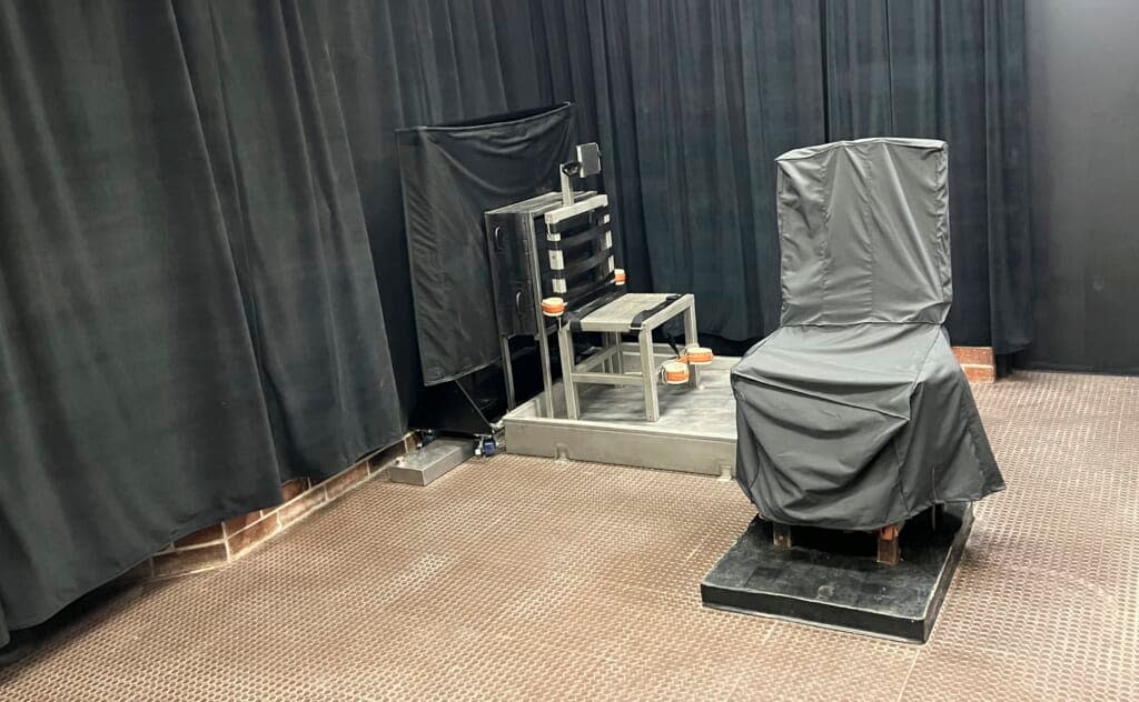 This photo provided by the South Carolina Department of Corrections shows the state’s death chamber in Columbia, S.C., including the electric chair, right, and a firing squad chair, left. (South Carolina Department of Corrections via AP, File)