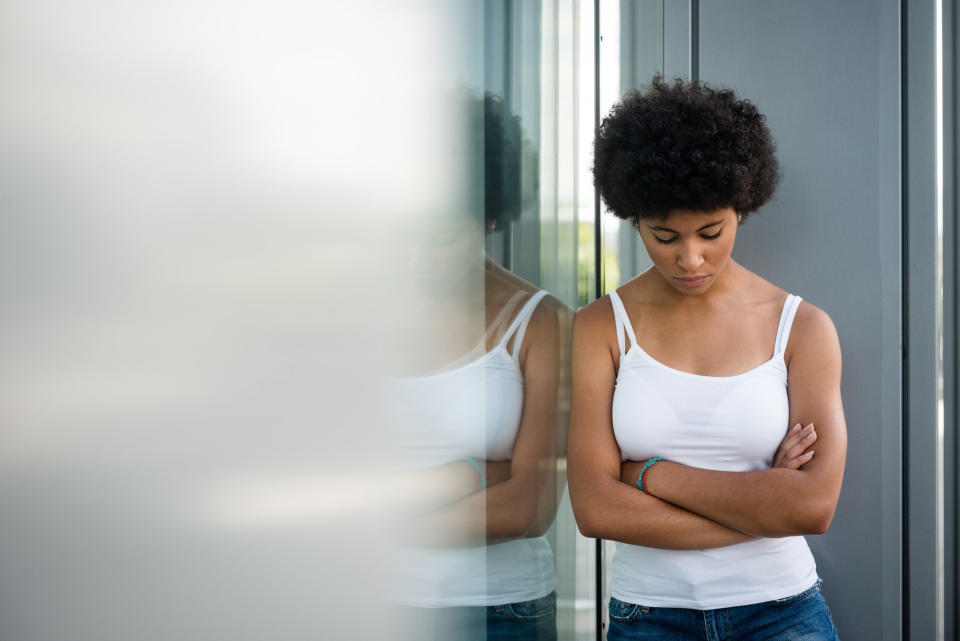 a woman looking dejected