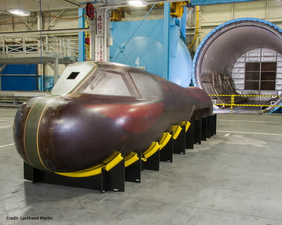 The body of the Dream Chaser orbital vehicle, recently manufactured by Lockheed Martin.