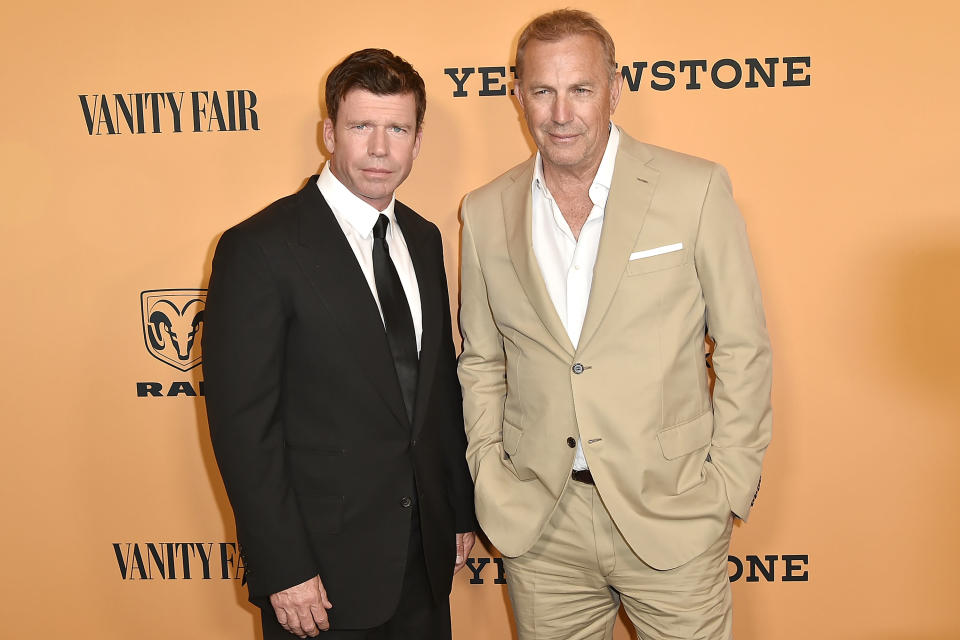 Kevin Costner with show creator Taylor Sheridan at the Yellowstone premiere in 2018.