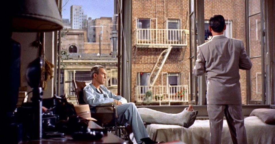 L.B. Jeffries laid up in his courtyard apartment in Rear Window.