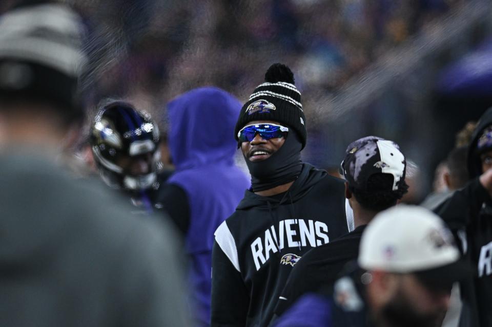 Lamar Jackson on the sidelines during a Jan. 1 game against the Steelers.