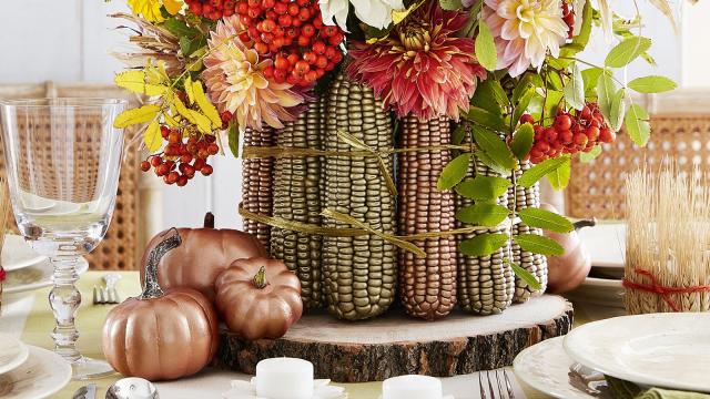 Birch Wood Centerpieces with Hydrangeas and Greenery and Wood Slab Table  Numbers